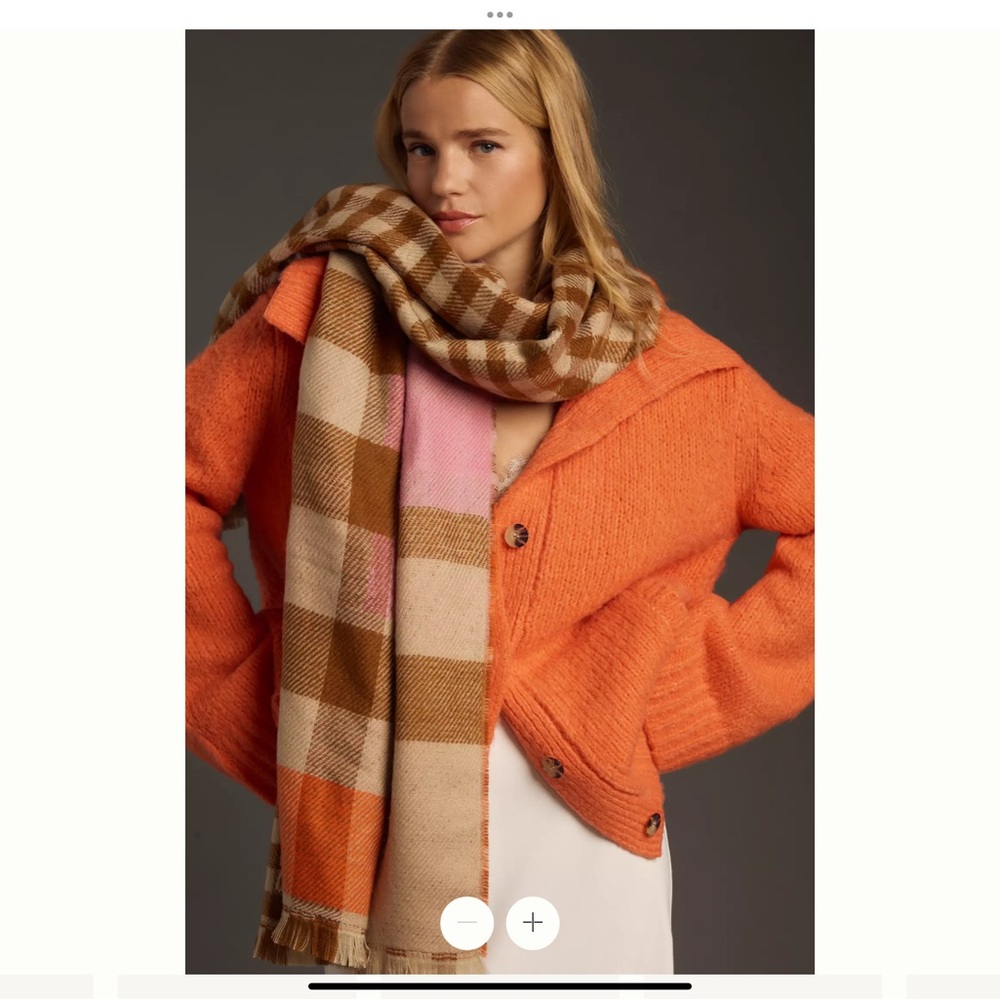 Anthropologie Checked Scarf in Pink, Orange & Brown - Picture 2 of 9
